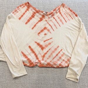 We The Free Orange & Cream Tie-Dye Long Sleeve Crop Top